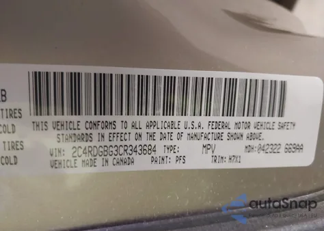 2012 Dodge Grand Caravan Se/Avp z USA, uszkodzony, nr VIN 2C4RDGBG3CR343684